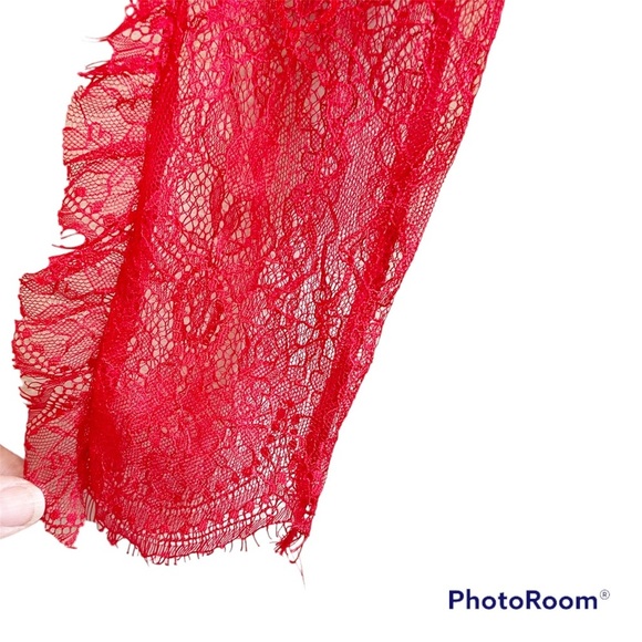 New Elliatt Rose Red Long Sleeve Ruched Lace Mini Dress Sz Small - Picture 8 of 16